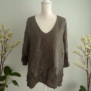 LA FIXSUN Olive Green 100% Linen Tunic Top Size XL